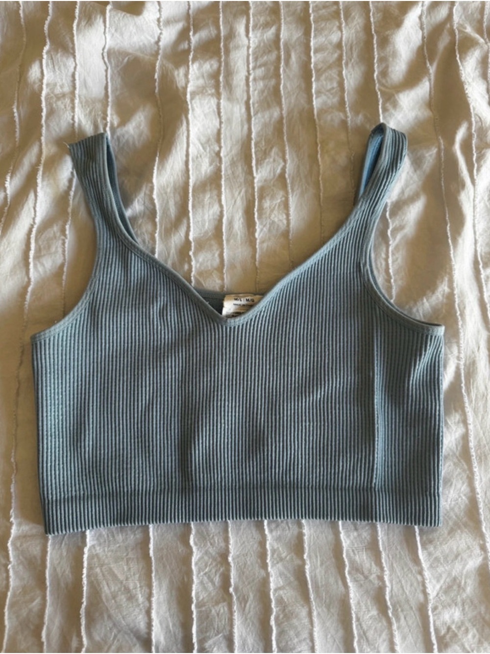 Cotton On Ribbed V-Neck Crop Tank Top - Baby Blue